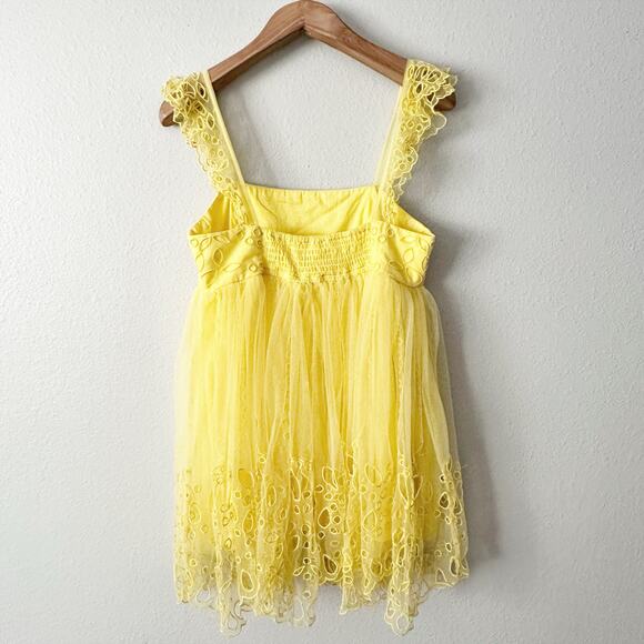 Anthro X Let Me Be Yellow Eyelet Tulle Mini Dress‎ women’s size XL NEW romantic - Picture 5 of 9